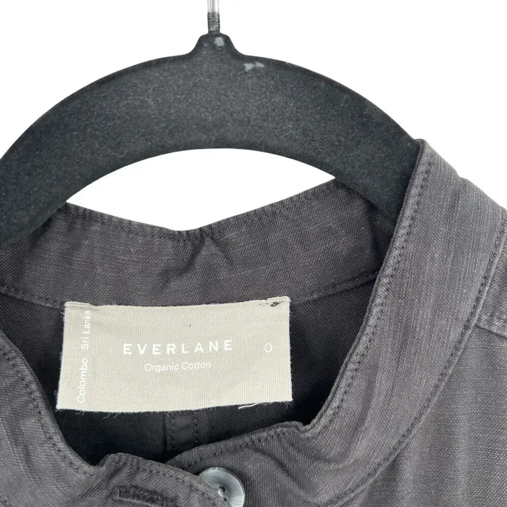 Everlane The Fatigue Jumpsuit Short Sleeve Crop Belted Cotton Linen Black Size 0